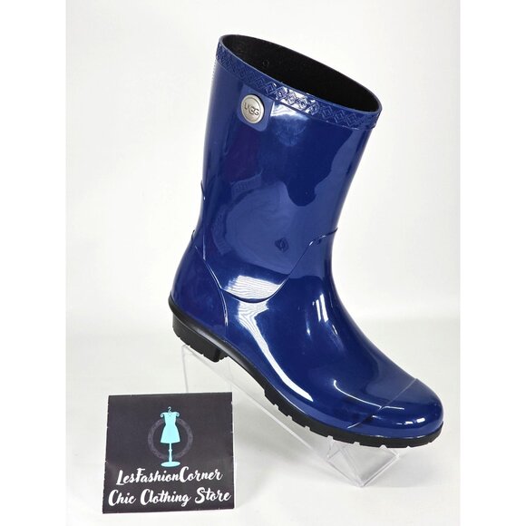 UGG Women's Navy Blue Rubber Sienna Gloss Rain Boot Size 9 2134 - Picture 12 of 15
